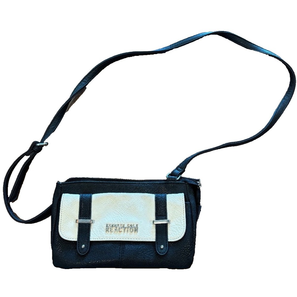Kenneth Cole Reaction Black & White Crossbody Purse Leather Adjustable Strap